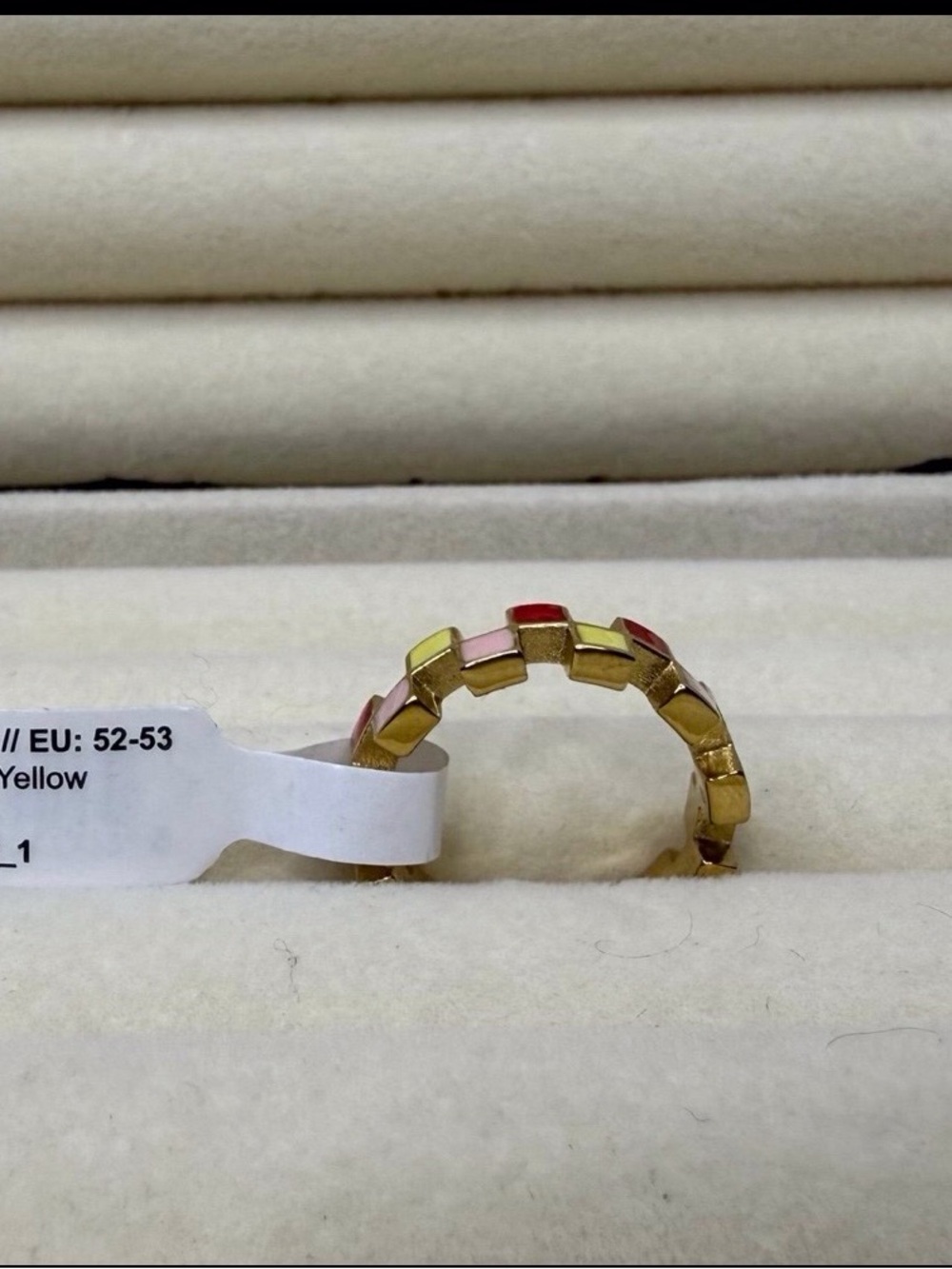 Gold-Tone Link Ring with Pink, Red & Yellow Enamel Squares - Picture 3 of 5